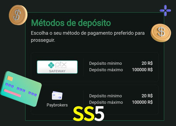 O cassino SS5 oferece uma grande variedade de métodos de pagamento